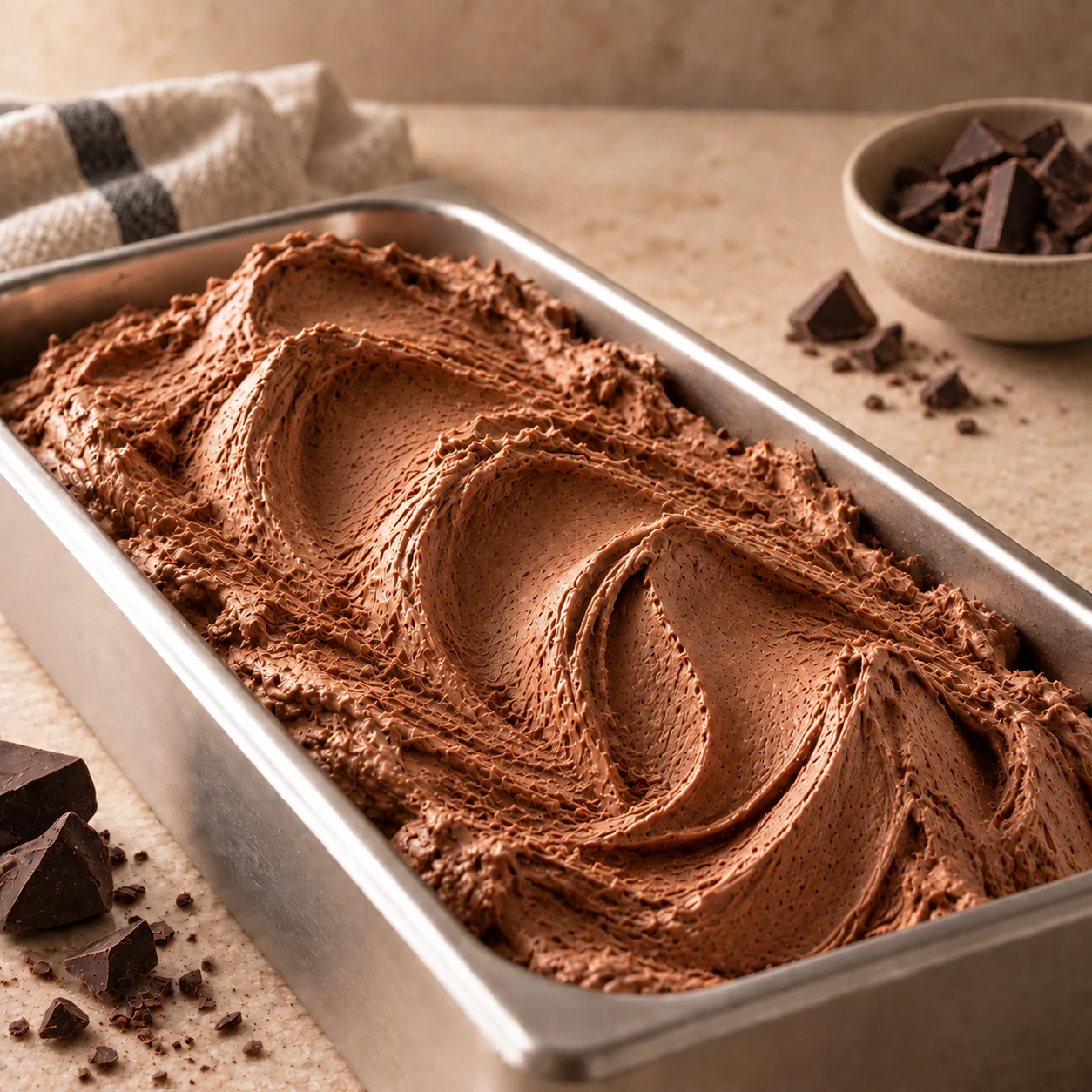 Gelato de Chocolate presentado en una cubeta